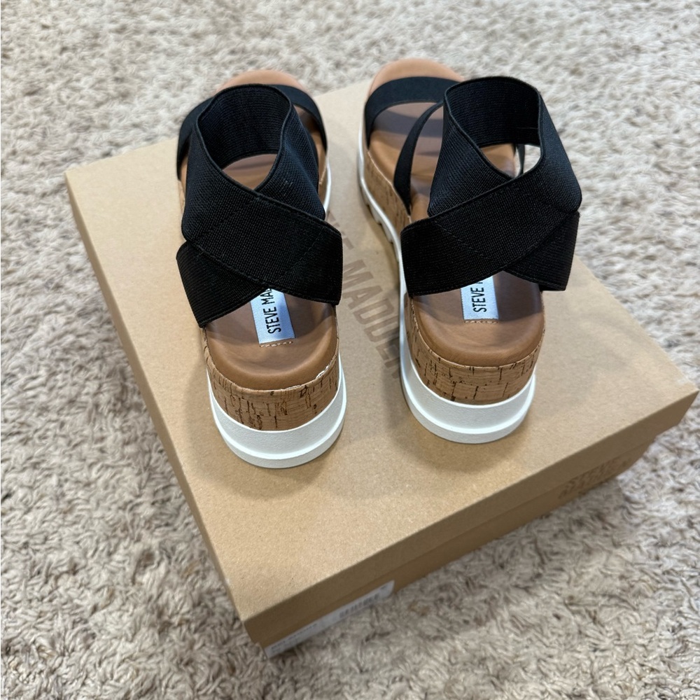 Steve Madden Black and Tan Platform Sandals - Picture 2 of 5